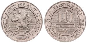 Belgium, Kingdom, Leopold II, 10 Centimes Copper-Nickel 1894FL, Rampant lion within circle left, Morin 237, UNC