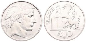 Belgium, Kingdom, Baudouin I, 20 Francs Silver 1954FR, Helmeted head of Mercurius right, Morin 547, SCARCER DATE !, VARIETY : DOUBLE 5 IN DATE!, A.UNC