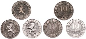 Belgium, Kingdom, Leopold II, Nice lot with 3 different scarcer coins from Leopold II : 10 Centimes Rampant lion 1895FR, 1901FR & 1901FL, Morin 238, 242 & 243, VF/XF