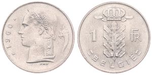 Belgium, Kingdom, Baudouin I, 1 Franc Copper-Nickel 1960FL, Head of Ceres left, Morin 611, UNC