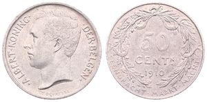 Belgium, Kingdom, Albert I, 50 Centimes Silver 1910FL, Head left, Morin 299, A.UNC