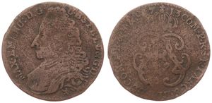 Spanish Netherlands, Maximilian-Emanuel of Bavaria, 1 Oord Copper 1713, Bust left / Crowned monogram, VH 791.NA - Namur, Good