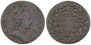 Austrian Netherlands, Maria Theresia, 2 Liards Copper 1750(h), Bust with pearl necklace right, KM 3 Antwerp, A.VF