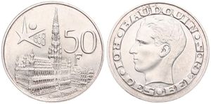Belgium, Kingdom, Baudouin I, 50 Francs Silver 1958FR, World Exhibition in Brussels, Morin 542, UNC