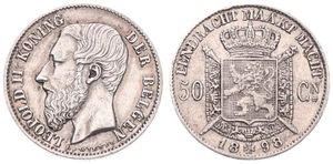 Belgium, Kingdom, Leopold II, 50 Centimes Silver 1898FL, Bearded head left, Morin 187, XF