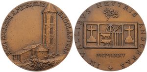 Andorra, Principality, Medal in Bronze 1975 by Teruggi, Ecce Ecclesia S. Michaelis Engolasters, UNC