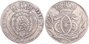 Denmark, Kingdom, Christian V, 1 Krone (4 Mark) Silver 1693, Crown above large monograms / Crowned arms within wreath, KM 401, Fine