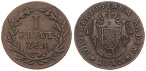 German States, Baden, Ludwig I, 1 Kreuzer Copper 1816, Crowned draped arms above date, KM 167, VF