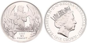 Gibraltar, British Colony, Elizabeth II, 1 Crown Copper-Nickel 2017, WWI - Lest we forget, KM New, PROOF