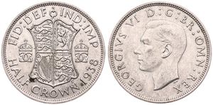 Great Britain, Kingdom, George VI, 1/2 Crown Silver 1938, Head left, KM 856, KEY DATE, XF