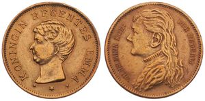 Netherlands, Kingdom, Wilhelmina I, Token in Copper ND, Koningin Regentes Emma - Head left / Koningin Wilhelmina I - Bust left, VF