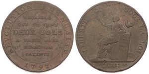 France, First Republic, Token Issues, Monneron Freres de Paris, 2 Sols Bronze 1792, Figure seated left, KM Tn26, Fine