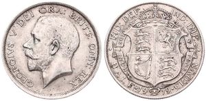 Great Britain, Kingdom, George V, 1/2 Crown Silver 1919, Head left, KM 818.1, XF