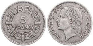 France, Republic, 5 Francs Aluminum 1952, Laureate head left, KM 888b.1, SCARCE DATE, VF
