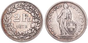 Switzerland, Confederation, 2 Francs Silver 1878, Standing Helvetia, KM 21, VF