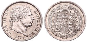 Great Britain, Kingdom, George III, 1 Shilling Silver 1817, Laureate head right / Crowned arms within circle, KM 666, XF/AU
