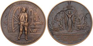 Germany, Federal Republic, Medal in Bronze 1982, Geschichte des Bergbaus, Der Bergmeister, VOR ORT, Dank Barbara du Grosse..., UNC