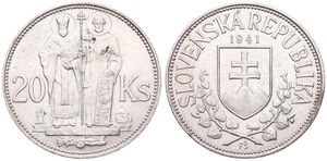 Slovakia, Republic, 20 Korun Silver 1941, St. Kyrill and St. Methodus, KM 7.1, XF