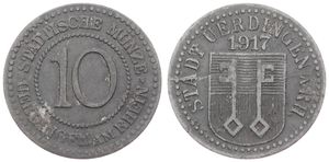 Germany, Emergency Coinage, Uerdingen am Rhein, 10 Pfennig Zinc 1917, Coat of Arms in center / Legend surrounding denomination within circle, XF