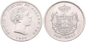 Portugal, Kingdom, Pedro V, 500 Reis Silver 1856, Young head right, KM 494, VF