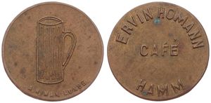 Luxembourg, Grand Duchy, Jean, Token in Brass ND (1950-1965), Ervin Homann CAFE Hamm / A. Nimax Luxbg and a Pint, XF