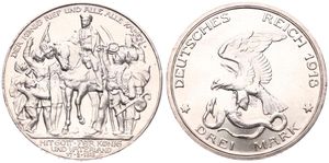 German States, Prussia, Wilhelm II, 3 Mark Silver 1913A, 100th Anniversary of the Victory over Napoleon, KM 534, A.UNC