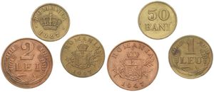 Romania, Kingdom, Mihai I, 50 Bani, 1 Leu & 2 Lei 1947, Various designs, KM 72/74, XF