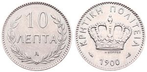 Crete, Greek Administration, Prince George, 10 Lepta Copper-Nickel 1900A, Large Crown at center, KM 4, SCARCE, XF 