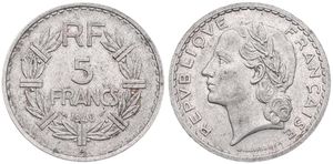 France, Republic, 5 Francs Aluminum 1948B, Laureate head left, KM 888b.2, SCARCE DATE, VF+