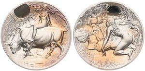 Great Britain, Kingdom, Elizabeth II, Medal in Silver 2000 by Philip Nathan, EMC Medal, William Shakespeare - Scene from ' A midsummer-night's dream ' / Europe and Bull, PROOF 