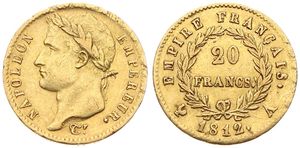 France, First Empire, Napoleon, 20 Francs Gold 1812A, Laureate head left, KM 695.1 Paris, VF (*)