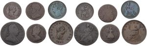 Great Britain, Kingdom, Mixed Reigns, Very good lot with 6 different older copper British circulation type coins including some scarcer items, VG/VF