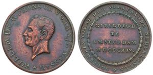 Netherlands, Kingdom, William I, Medal in Copper 1814, Inauguration of William I, Head of the Prince left / Legend in 4 lines within laureate circle, VF