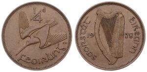 Ireland, Irish Free State, 1 Farthing Bronze 1928, Woodcock in flight, KM 1, XF