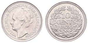Netherlands, Kingdom, Wilhelmina I, 10 Cents Silver 1926, Head left, KM 163, XF