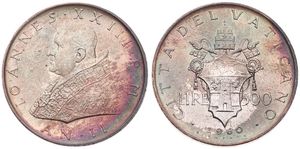 Vatican City, City State, 500 Lire Silver 1960/II, Bust of Pope John XXIII left, KM 65.2, UNC