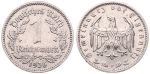 Germany, Third Reich, 1 Reichsmark Nickel 1936F, Eagle with wings spread, KM 78, A.XF