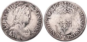 France, Kingdom, Louis XIV, 1 Ecu Silver 1652A, Laureate bust with long curl right, KM 155.1 (Paris), Fine