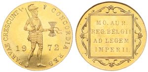 Netherlands, Kingdom, Juliana, 1 Ducat Gold 1972, Standing knight holding sword and bundle of arrows, KM 190.1, PROOFLIKE (*)