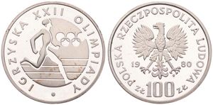 Poland, Peoples Republic, 100 Zlotych Silver 1980, Olympics - Runner, KM 109, PROOF