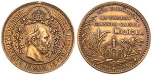 German States, Prussia, Medal in Copper 1888, In Memoriam Emperor Wilhelm I, Crowned head right flanked by sprigs within circle / Large crown flanked by wreath, XF