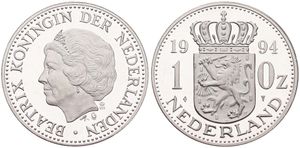 Netherlands, Kingdom, Beatrix, 1 Oz Silver 1994, Head right - Crowned arms, KM NL, PROOF