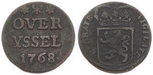 Netherlands, Overyssel Province, 1 Duit Copper 1768, Crowned arms of Overyssel, KM 90, Fine