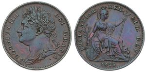 Great Britain, Kingdom, George IV, 1 Farthing Copper 1825, Laureate bust left, KM 677, XF (small edgenicks)