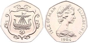Isle of Man, British Dependency, Elizabeth II, 50 Pence Copper-Nickel 1984, Quincentenary of the College of Arms, KM 125, UNC