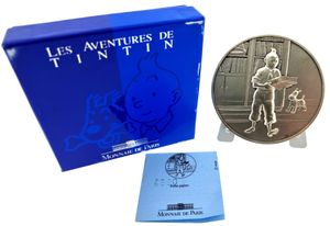 France, Republic, Medal (Presse Papier) in Silver ND (1993), Heavy Uniface Medal or Presse Papier from Tintin, Image from the album ' Le Sceptre d'Ottokar ', UNC in original box