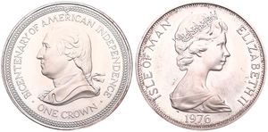 Isle of Man, British Dependency, Elizabeth II, 1 Crown Silver 1976, Bicentenary of American Independence - George Washington, KM 37a, UNC