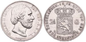 Netherlands, Kingdom, William III, 2-1/2 Gulden Silver 1873, Bearded head right, KM 82, VF