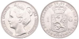 Netherlands, Kingdom, Wilhelmina I, 1 Gulden Silver 1901, Crowned head left, KM 122.1, XF