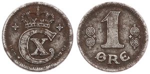 Denmark, Kingdom, Christian X, 1 Ore Iron 1919, Crowned Monogram, KM 812.2a, VF